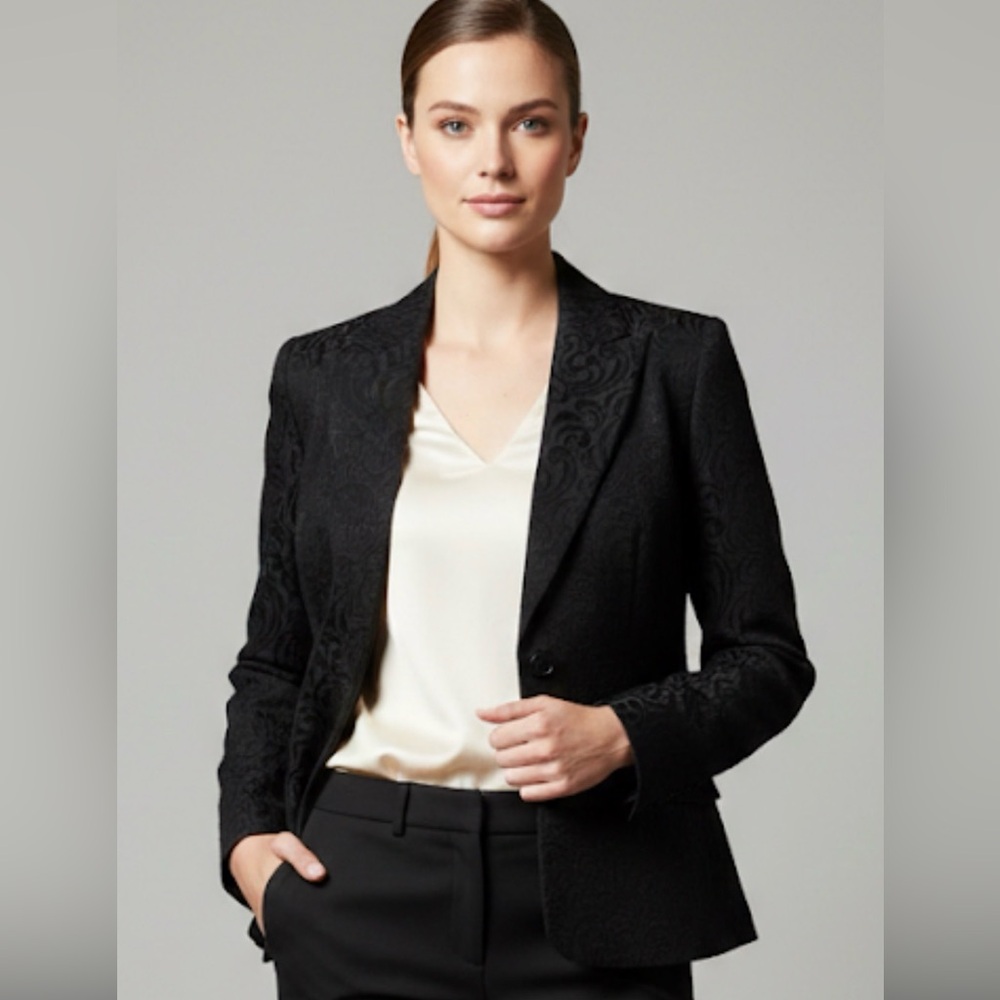Beautiful Vintage Emma James Liz Claiborne Black Textured Blazer Size 8 Petite